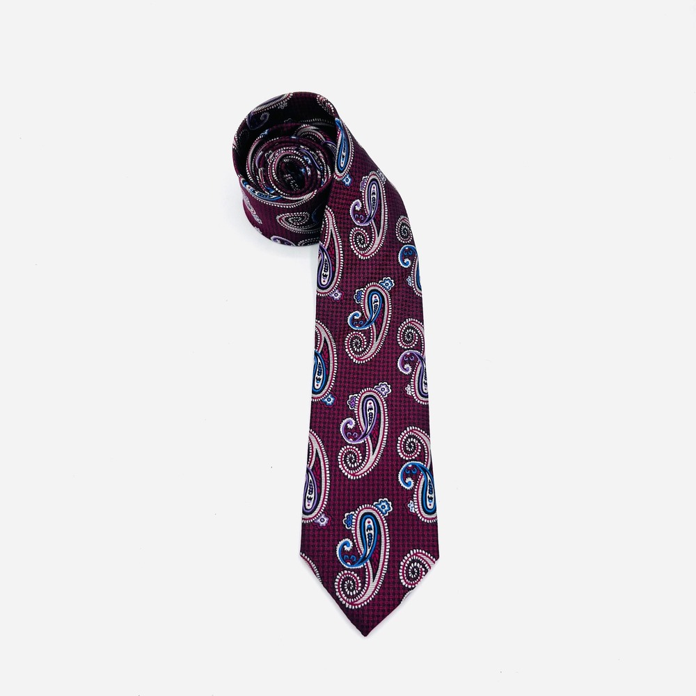 Bruno Marchesi Burgundy Paisley Silk Handmade Men's‎ Neck Tie XL - Picture 7 of 7